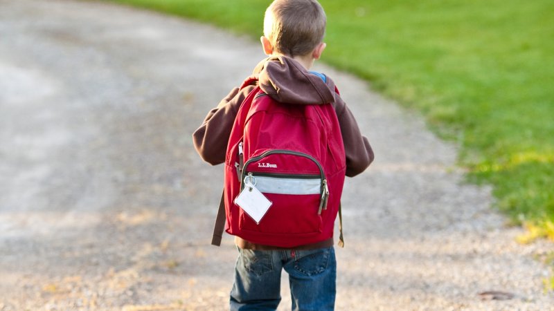 Skolevei. Barn med skolesekk. 