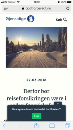 Bilde fra mobilvisning. På desktop vises undersøkelsen nede i høyre hjørne av skjermbildet