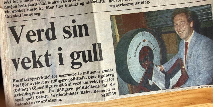 Bildet viser et avisutklipp fra 1986, med overskriften: "Verd sin vekt i gull".
