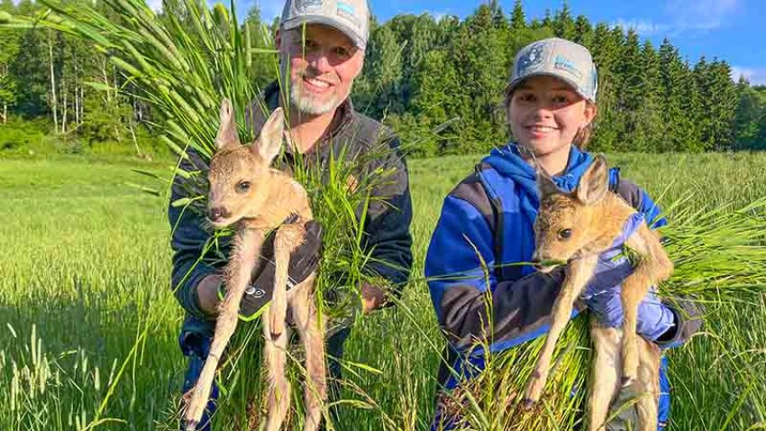 Disse rådyrkalvene slapp unna slåmaskinen. Foto: Henrik Strømstad