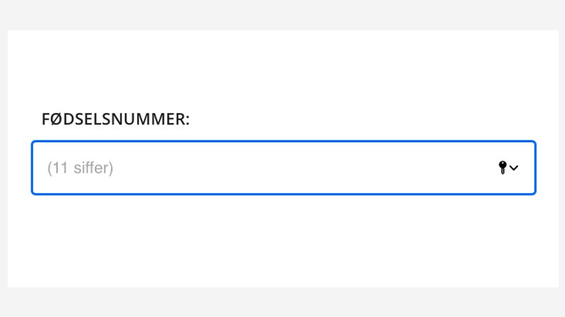 Felt for utfylling av fødselsnummer.
